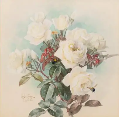 Roses blanches et bourdons — Branche verticale - Paul de Longpré