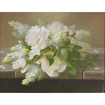 Roses blanches posées - Paul de Longpré
