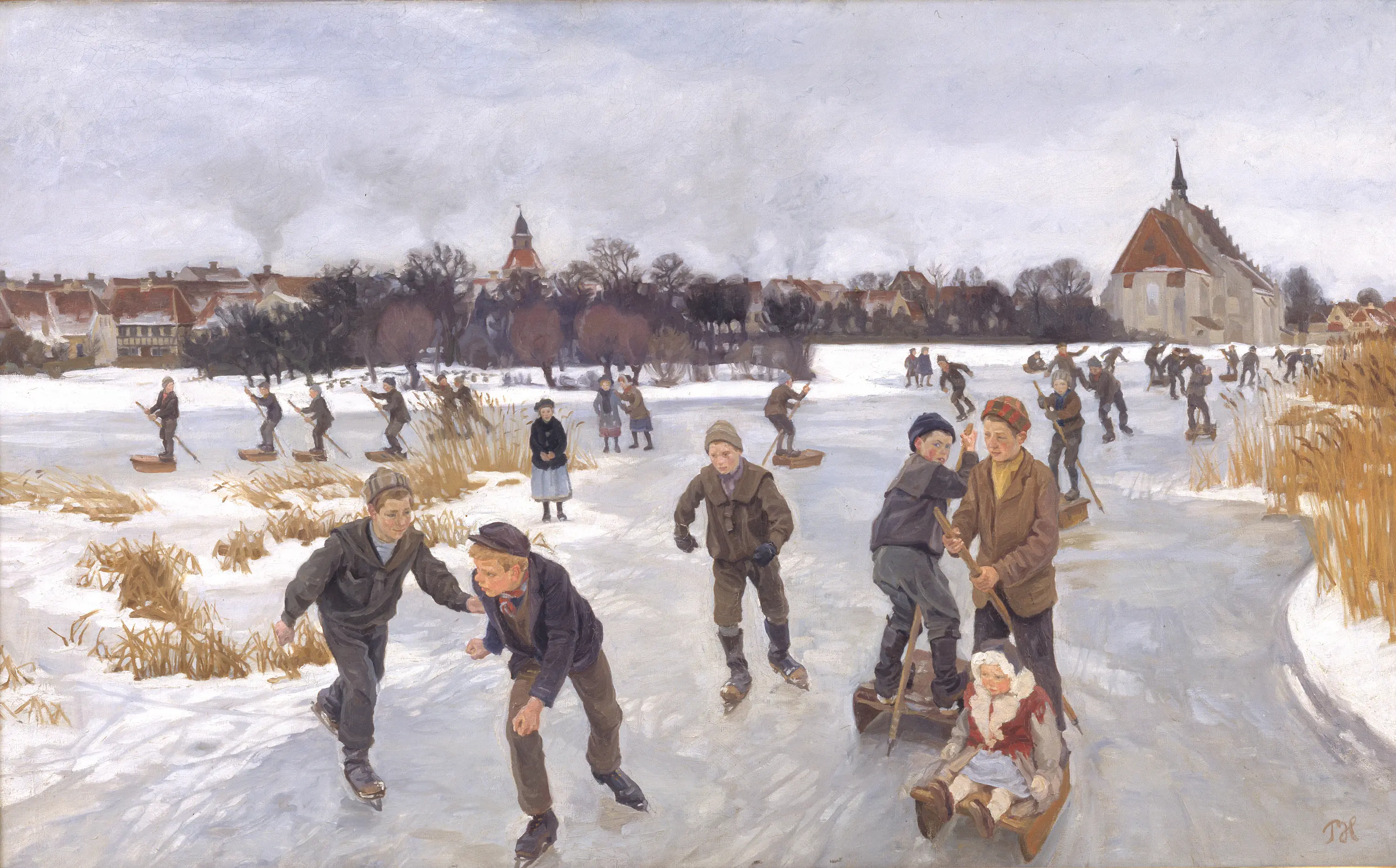 Enfants patinant devant Fåborg - Peter Hansen