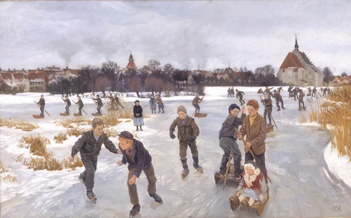 Enfants patinant devant Fåborg - Peter Hansen