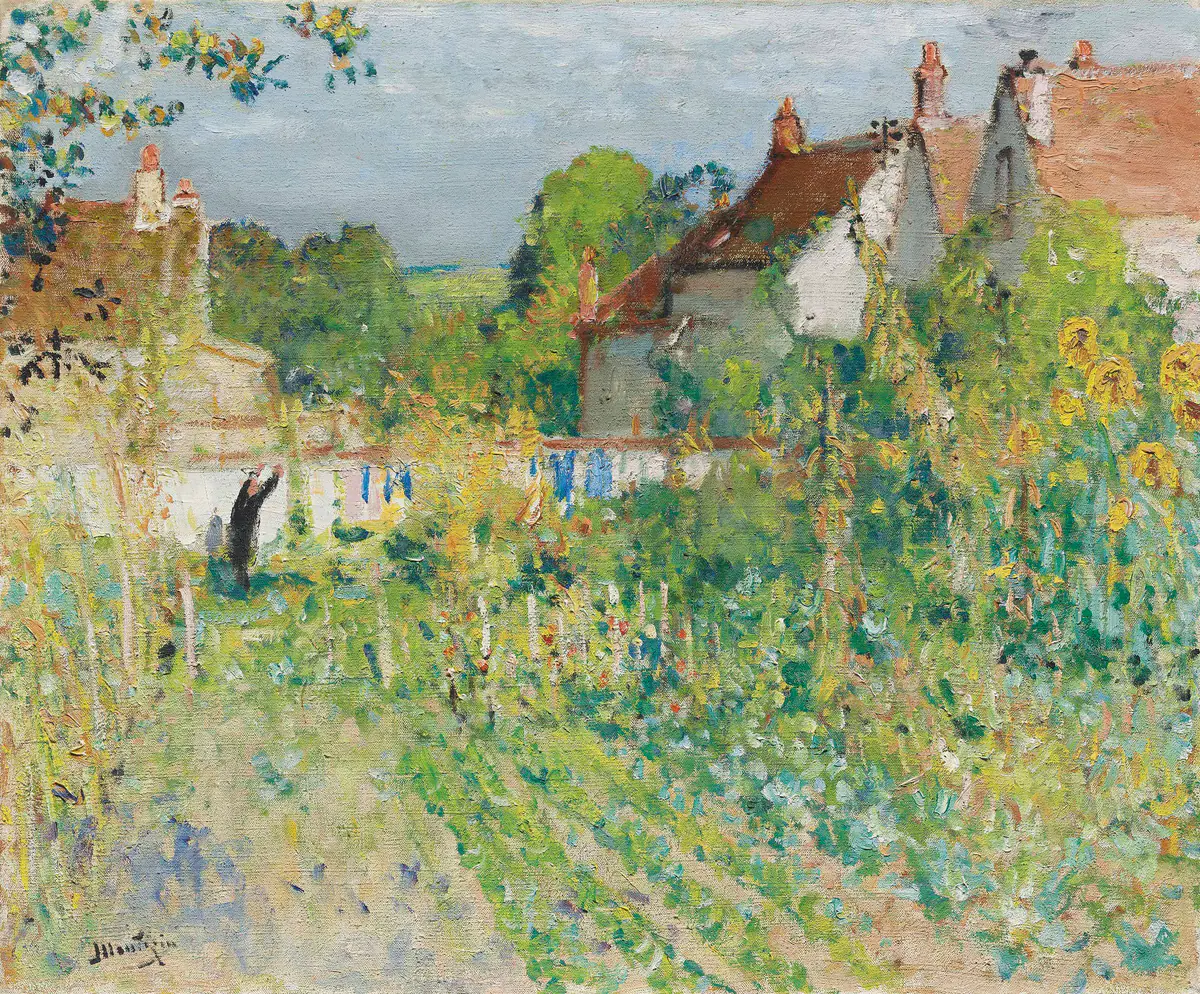 Femme étendant du linge - Pierre-Eugène Montézin