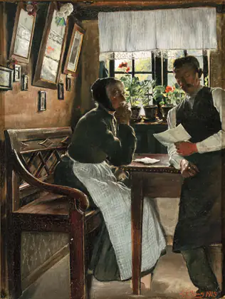 Un fils lisant une lettre à sa mère. - L. A. Ring