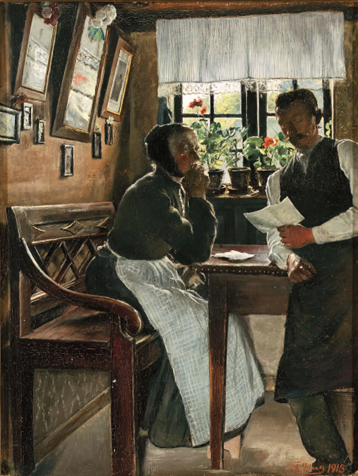 Un fils lisant une lettre à sa mère. - L. A. Ring