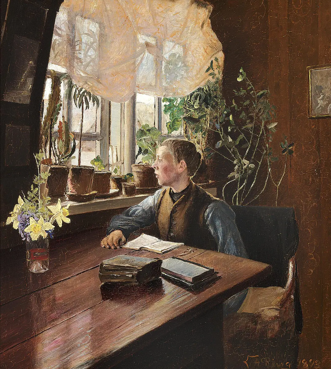 Un garçon qui fait ses devoirs. - L. A. Ring