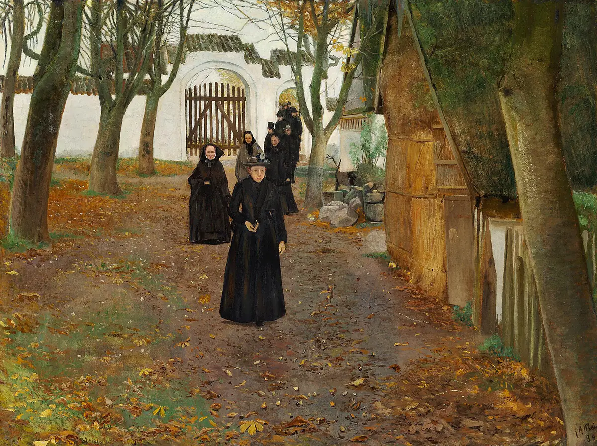 Personnes quittant l'église de Mogenstrup - L. A. Ring