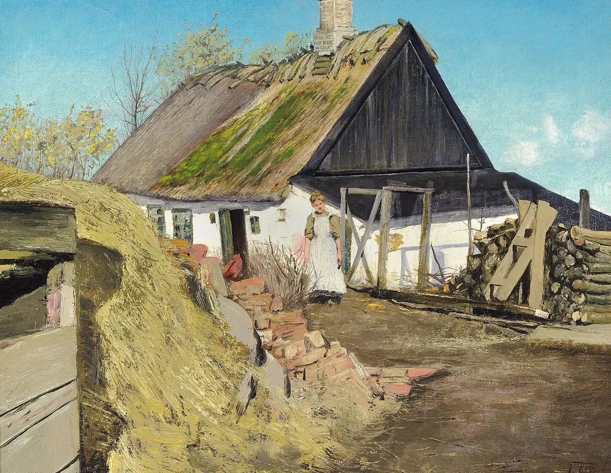 Vieille maison au toit de chaume. - L. A. Ring