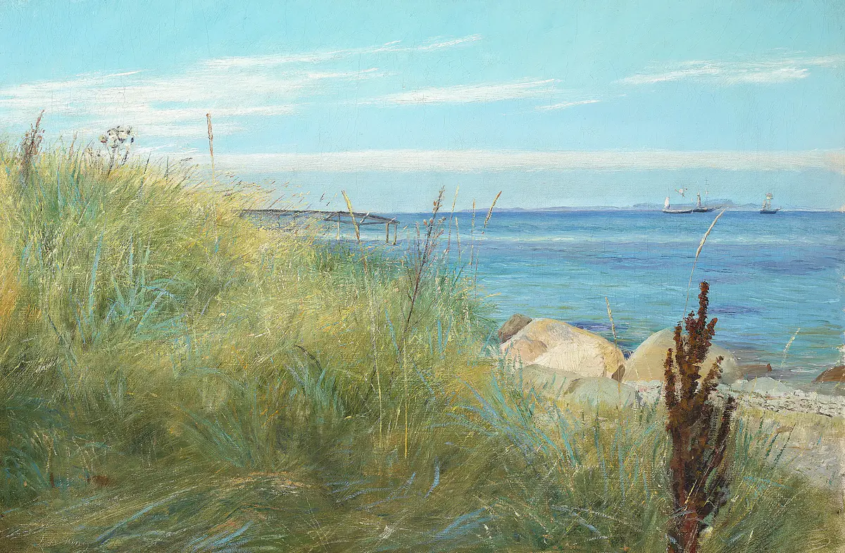 Vue sur la plage avec quelques ray-grass des sables. - L. A. Ring