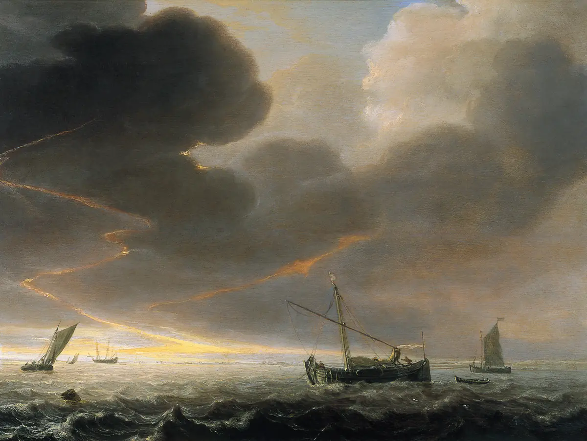 Orage au large de la côte - Simon de Vlieger