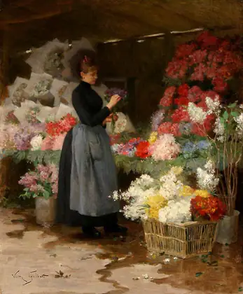La vendeuse devant ses fleurs - Victor Gilbert