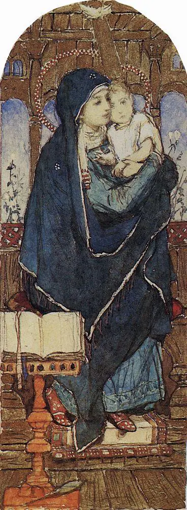 La Vierge et l’Enfant sur le trône : étude peinte - Viktor Vasnetsov