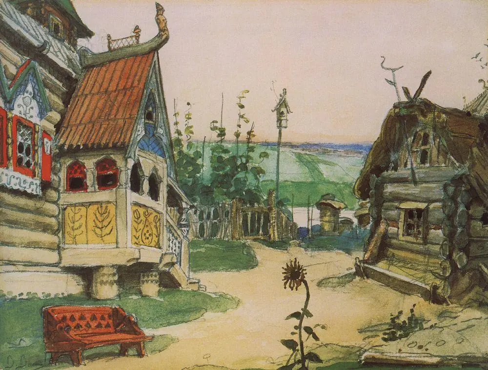 Le Village de Bérendéïevka : étude de décor - Viktor Vasnetsov